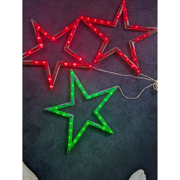 Vintage Christmas Star String Lights Set of‎ 3 Holiday Decor Red Green Retro - Picture 1 of 11